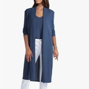 H by Halston long open front cardigan storm blue M